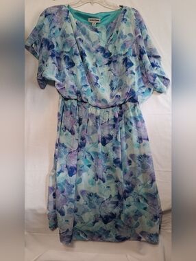 Shelby & Palmer Teal And Purple Lined Floral Dress Lined But Light.